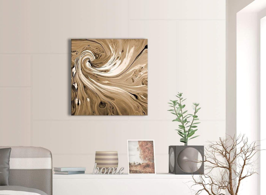 Contemporary Brown Cream Swirls Modern Abstract Canvas Wall Art Modern 64cm Square 1S349M For Your Dining Room