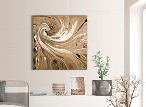 Contemporary Brown Cream Swirls Modern Abstract Canvas Wall Art Modern 79cm Square 1S349L For Your Kitchen