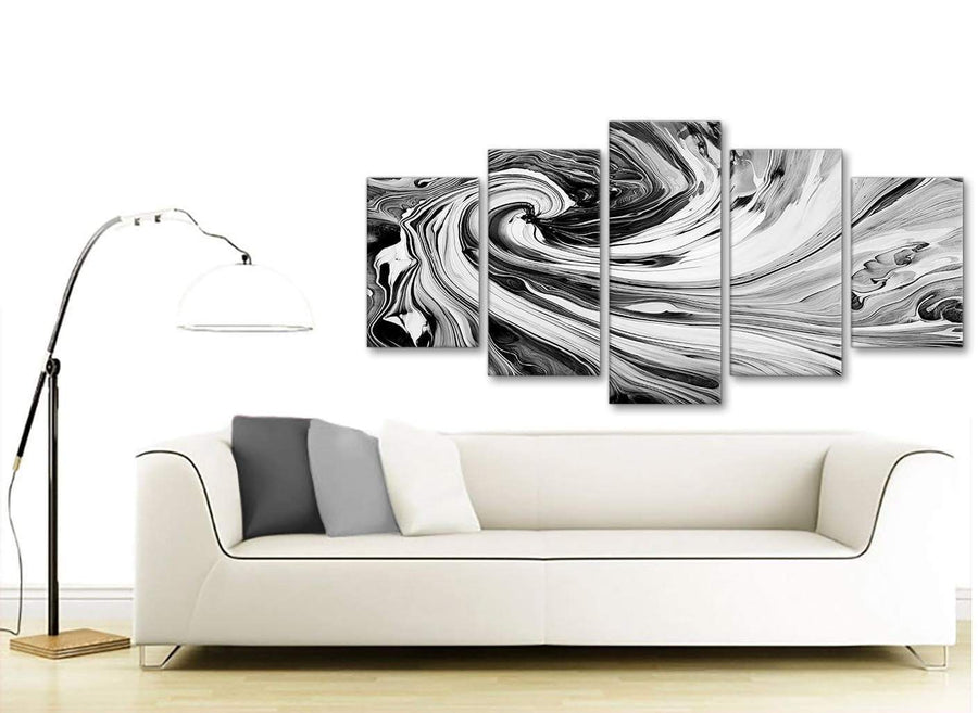 Contemporary Extra Large Black White Grey Swirls Modern Abstract Canvas Wall Art Split 5 Piece 160cm Wide 5354 For Your Living Room