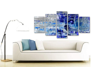 Contemporary Extra Large Indigo Blue Grey Abstract Painting Wall Art Print Canvas Split 5 Set 160cm Wide 5358 For Your Kitchen