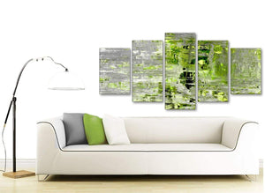 Contemporary Extra Large Lime Green Grey Abstract Painting Wall Art Print Canvas Split 5 Panel 160cm Wide 5360 For Your Bedroom