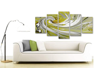 Contemporary Extra Large Lime Green Swirls Modern Abstract Canvas Wall Art Multi 5 Panel 160cm Wide 5351 For Your Dining Room