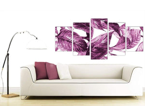 Contemporary Extra Large Plum Aubergine White Tropical Leaves Canvas Multi 5 Set 5319 For Your Girls Bedroom