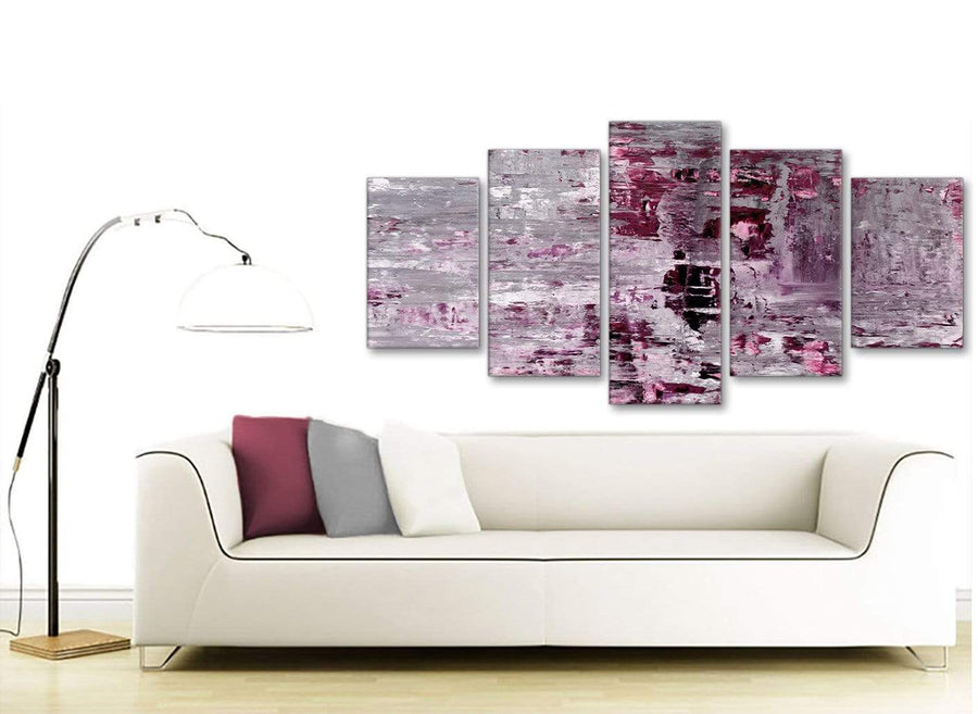 Contemporary Extra Large Plum Grey Abstract Painting Wall Art Print Canvas Split 5 Set 160cm Wide 5359 For Your Living Room