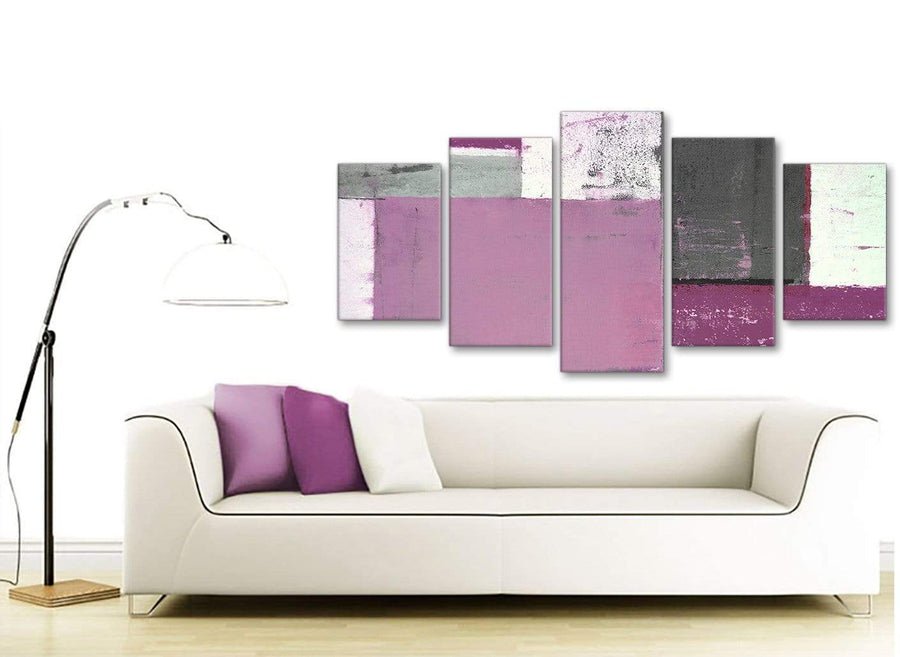 Contemporary Extra Large Purple Grey Abstract Painting Canvas Wall Art Picture Split 5 Piece 160cm Wide 5355 For Your Bedroom