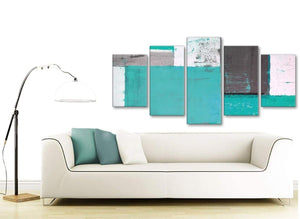 Contemporary Extra Large Turquoise Grey Abstract Painting Canvas Wall Art Multi 5 Set 160cm Wide 5345 For Your Hallway