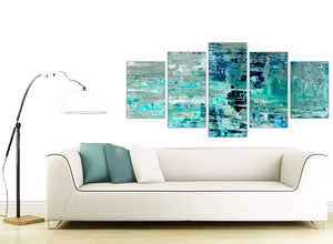 Contemporary Extra Large Turquoise Teal Abstract Painting Wall Art Print Canvas Split Set Of 5 5333 For Your Hallway