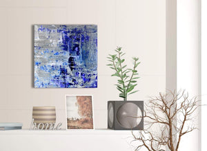 Contemporary Indigo Blue Grey Abstract Painting Wall Art Print Canvas Modern 49cm Square 1S358S For Your Dining Room