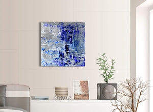 Contemporary Indigo Blue Grey Abstract Painting Wall Art Print Canvas Modern 64cm Square 1S358M For Your Living Room