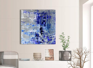 Contemporary Indigo Blue Grey Abstract Painting Wall Art Print Canvas Modern 79cm Square 1S358L For Your Living Room