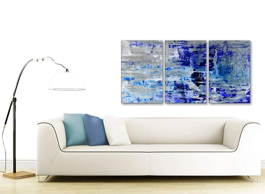 Contemporary Indigo Blue Grey Abstract Painting Wall Art Print Canvas Split Set Of 3 125cm Wide 3358 For Your Dining Room