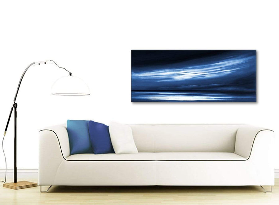 Contemporary Indigo Blue White Abstract Sunset Modern Canvas Wall Art Modern 120cm Wide 1332 For Your Dining Room