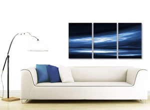 Contemporary Indigo Blue White Abstract Sunset Modern Canvas Wall Art Multi Set Of 3 125cm Wide 3332 For Your Dining Room