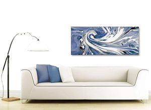 Contemporary Indigo Blue White Swirls Modern Abstract Canvas Wall Art Modern 120cm Wide 1352 For Your Dining Room