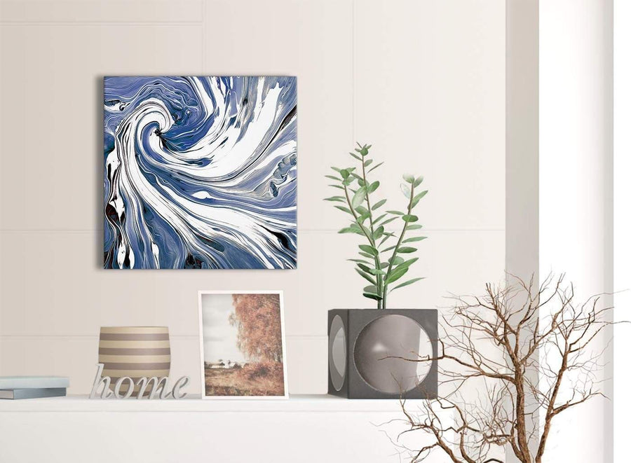 Contemporary Indigo Blue White Swirls Modern Abstract Canvas Wall Art Modern 49cm Square 1S352S For Your Dining Room