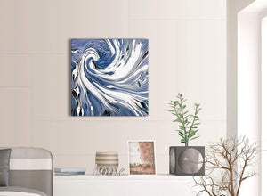 Contemporary Indigo Blue White Swirls Modern Abstract Canvas Wall Art Modern 64cm Square 1S352M For Your Living Room