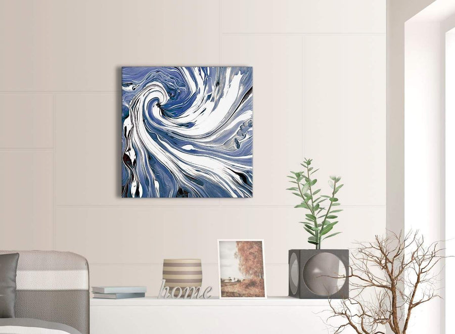 Contemporary Indigo Blue White Swirls Modern Abstract Canvas Wall Art Modern 64cm Square 1S352M For Your Living Room