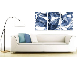 Contemporary Indigo Navy Blue White Tropical Leaves Canvas Multi Triptych 3320 For Your Hallway