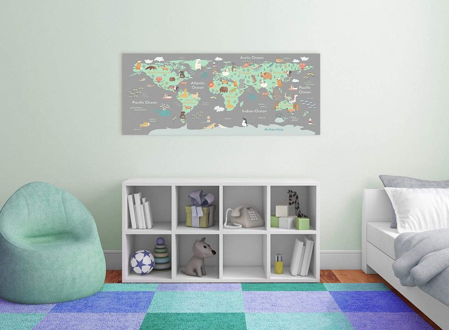 Kids Animal Atlas for Nursery in green and grey