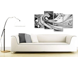 Contemporary Large Black White Grey Swirls Modern Abstract Canvas Wall Art Split 4 Piece 130cm Wide 4354 For Your Living Room