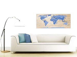 Contemporary Large Blue Cream Map Of World Atlas Canvas Modern 120cm Wide 1308 For Your Office