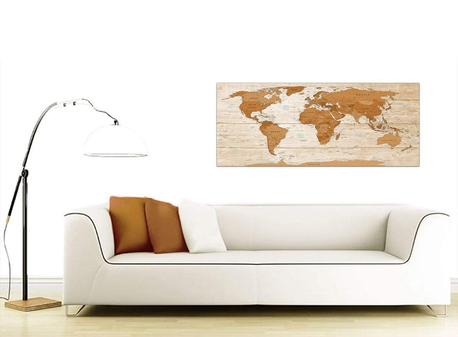 Contemporary Large Brown Cream Map Of World Atlas Canvas Modern 120cm Wide 1307 For Your Living Room