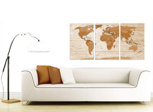 Contemporary Large Brown Cream Map Of World Atlas Canvas Multi 3 Set 3307 For Your Office