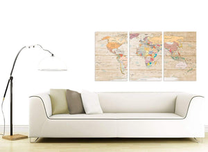 Contemporary Large Cream Map Of The World Atlas Picture Canvas Split 3 Panel 3314 For Your Living Room