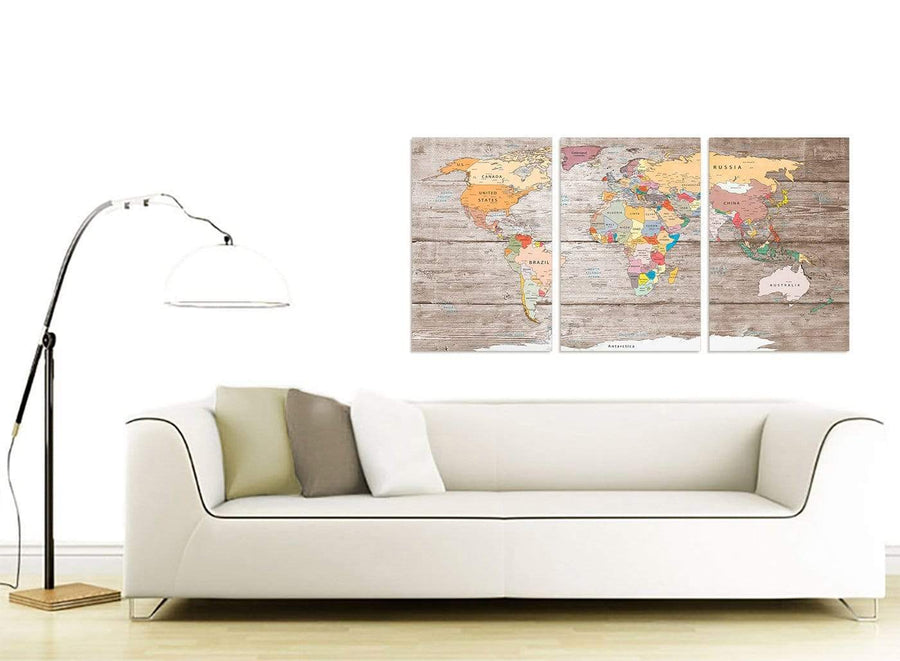 Contemporary Large Decorative Map Of The World Atlas Canvas Multi Triptych 3326 For Your Office