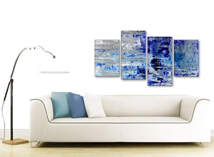 Contemporary Large Indigo Blue Grey Abstract Painting Wall Art Print Canvas Split 4 Part 130cm Wide 4358 For Your Living Room