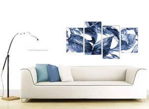 Contemporary Large Indigo Navy Blue White Tropical Leaves Canvas Multi 4 Part 4320 For Your Kitchen