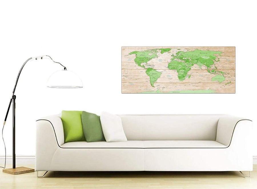 Contemporary Large Lime Green Cream World Map Atlas Canvas Modern 120cm Wide 1310 For Your Living Room