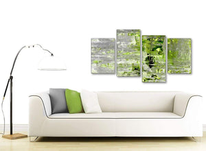 Contemporary Large Lime Green Grey Abstract Painting Wall Art Print Canvas Split 4 Panel 130cm Wide 4360 For Your Dining Room