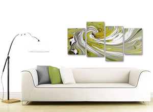 Contemporary Large Lime Green Swirls Modern Abstract Canvas Wall Art Multi 4 Panel 130cm Wide 4351 For Your Kitchen