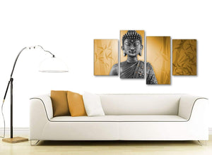 Contemporary Large Orange And Grey Silver Wall Art Prints Of Buddha Canvas Split 4 Piece 4329 For Your Living Room