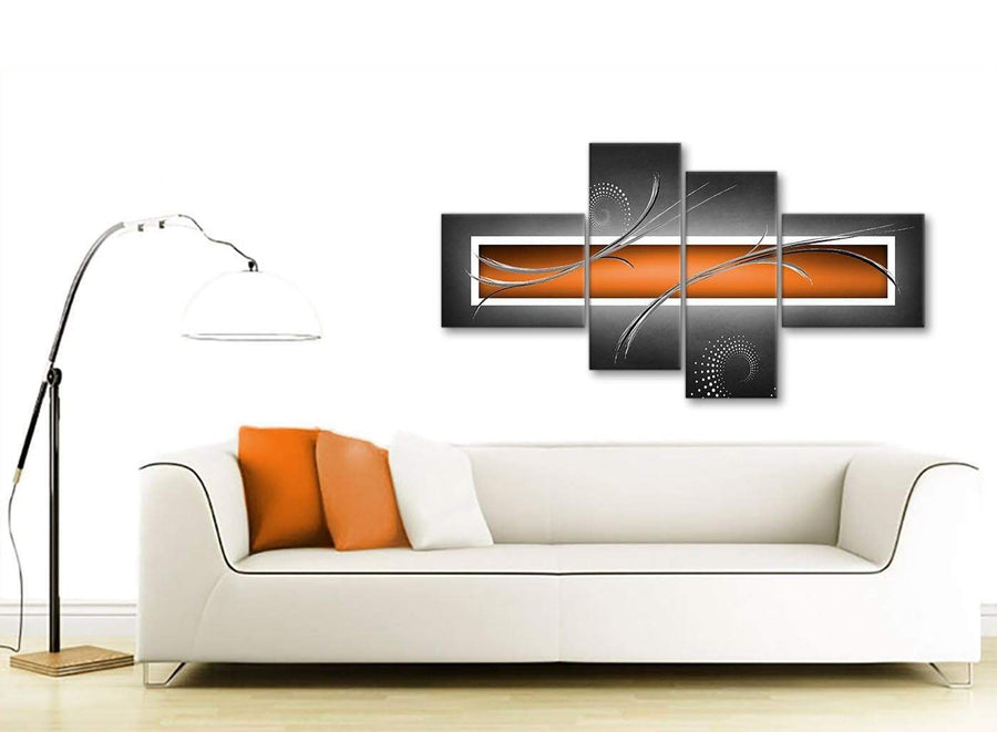 Contemporary Large Orange Grey White Abstract Canvas Wall Art Split 4 Part 160cm Wide 4347 For Your Kitchen