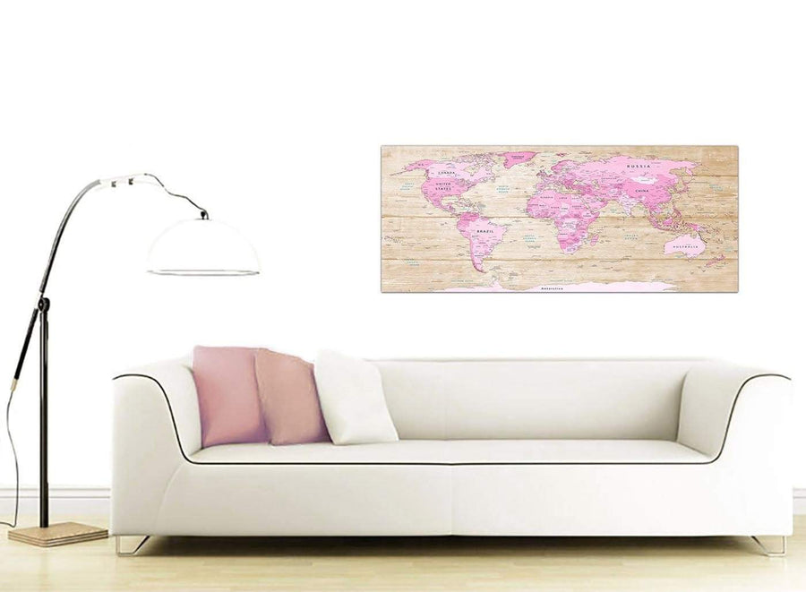 Contemporary Large Pink Cream Map Of World Atlas Canvas Modern 120cm Wide 1309 For Your Bedroom