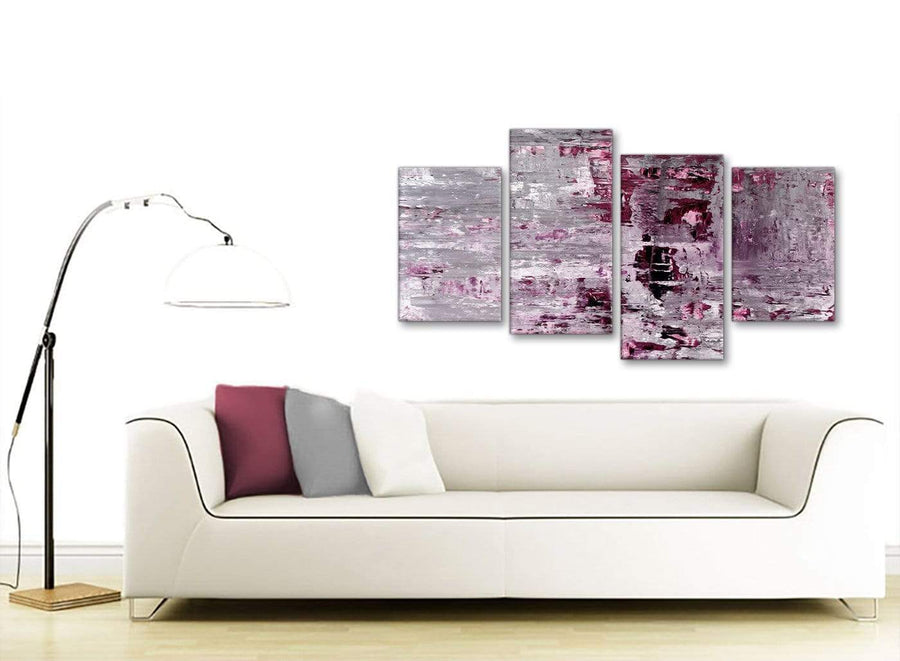 Contemporary Large Plum Grey Abstract Painting Wall Art Print Canvas Split 4 Piece 130cm Wide 4359 For Your Bedroom