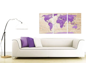 Contemporary Large Purple Cream Map Of The World Atlas Canvas Split 3 Part 3312 For Your Bedroom
