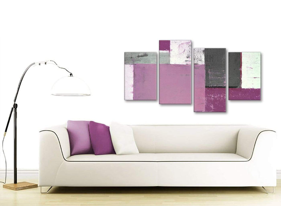 Contemporary Large Purple Grey Abstract Painting Canvas Wall Art Picture Split 4 Set 130cm Wide 4355 For Your Bedroom
