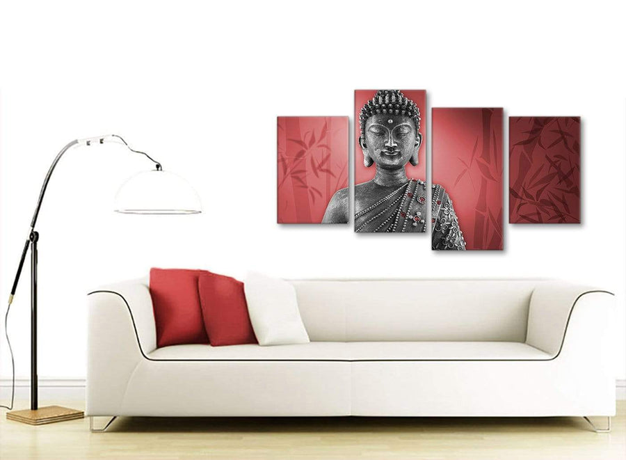Contemporary Large Red And Grey Silver Wall Art Prints Of Buddha Canvas Split 4 Piece 4331 For Your Dining Room