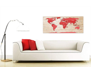 Contemporary Large Red Cream Map Of World Atlas Canvas Modern 120cm Wide 1311 For Your Bedroom