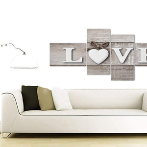 Contemporary Large Shabby Chic Love Quote Beige Canvas Split 4 Panel 4297 For Your Living Room