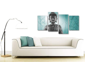 Contemporary Large Teal And Grey Silver Wall Art Prints Of Buddha Canvas Multi 4 Piece 4327 For Your Living Room