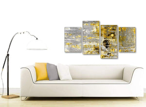 Contemporary Large Yellow Abstract Painting Wall Art Print Canvas Split 4 Piece 130cm Wide 4357 For Your Kitchen