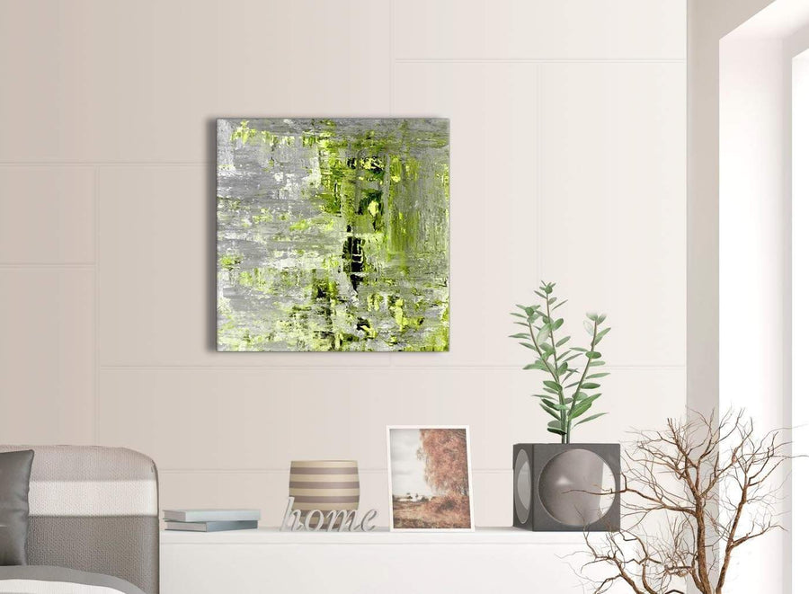 Contemporary Lime Green Grey Abstract Painting Wall Art Print Canvas Modern 64cm Square 1S360M For Your Dining Room