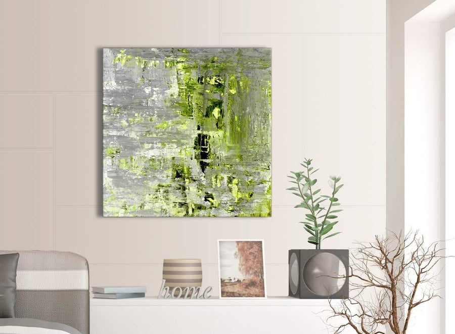 Contemporary Lime Green Grey Abstract Painting Wall Art Print Canvas Modern 79cm Square 1S360L For Your Dining Room