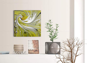 Contemporary Lime Green Swirls Modern Abstract Canvas Wall Art Modern 49cm Square 1S351S For Your Dining Room