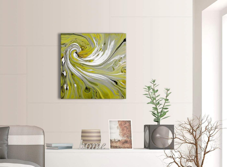 Contemporary Lime Green Swirls Modern Abstract Canvas Wall Art Modern 64cm Square 1S351M For Your Dining Room
