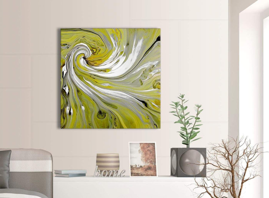 Contemporary Lime Green Swirls Modern Abstract Canvas Wall Art Modern 79cm Square 1S351L For Your Dining Room